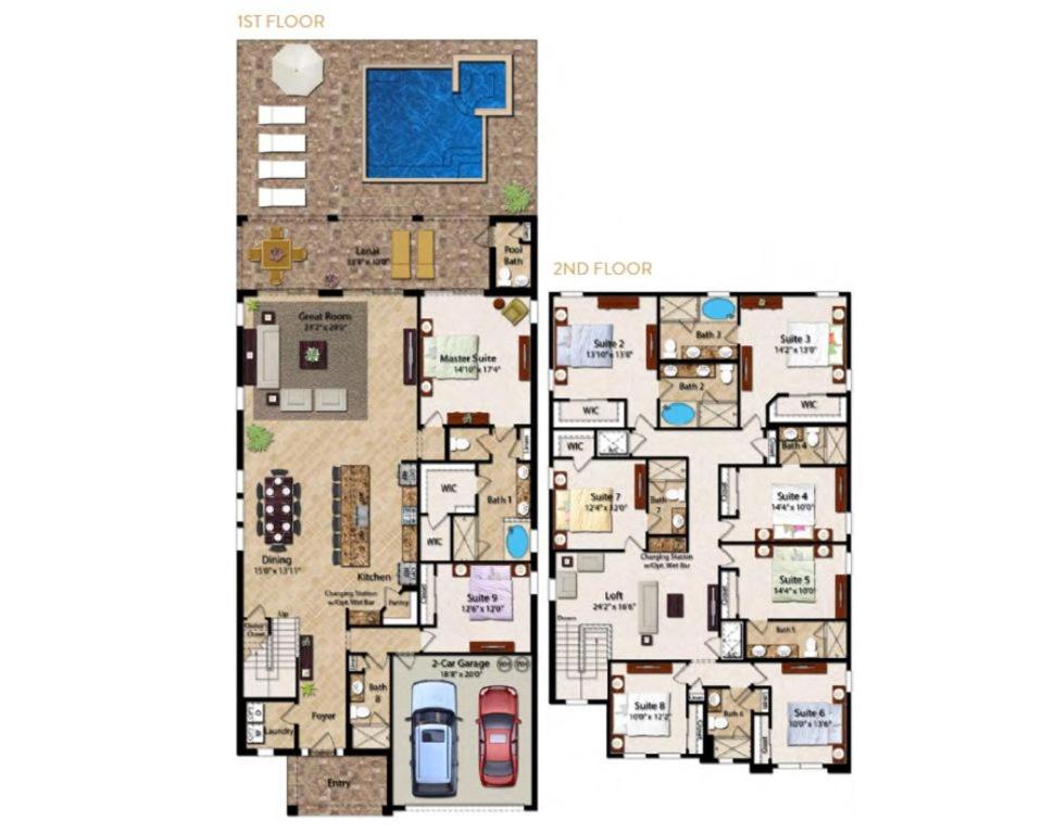 Upscale Modern Getaway home with heated pool/hot tub, 9 beds 8.5 bath Sleeps 18+